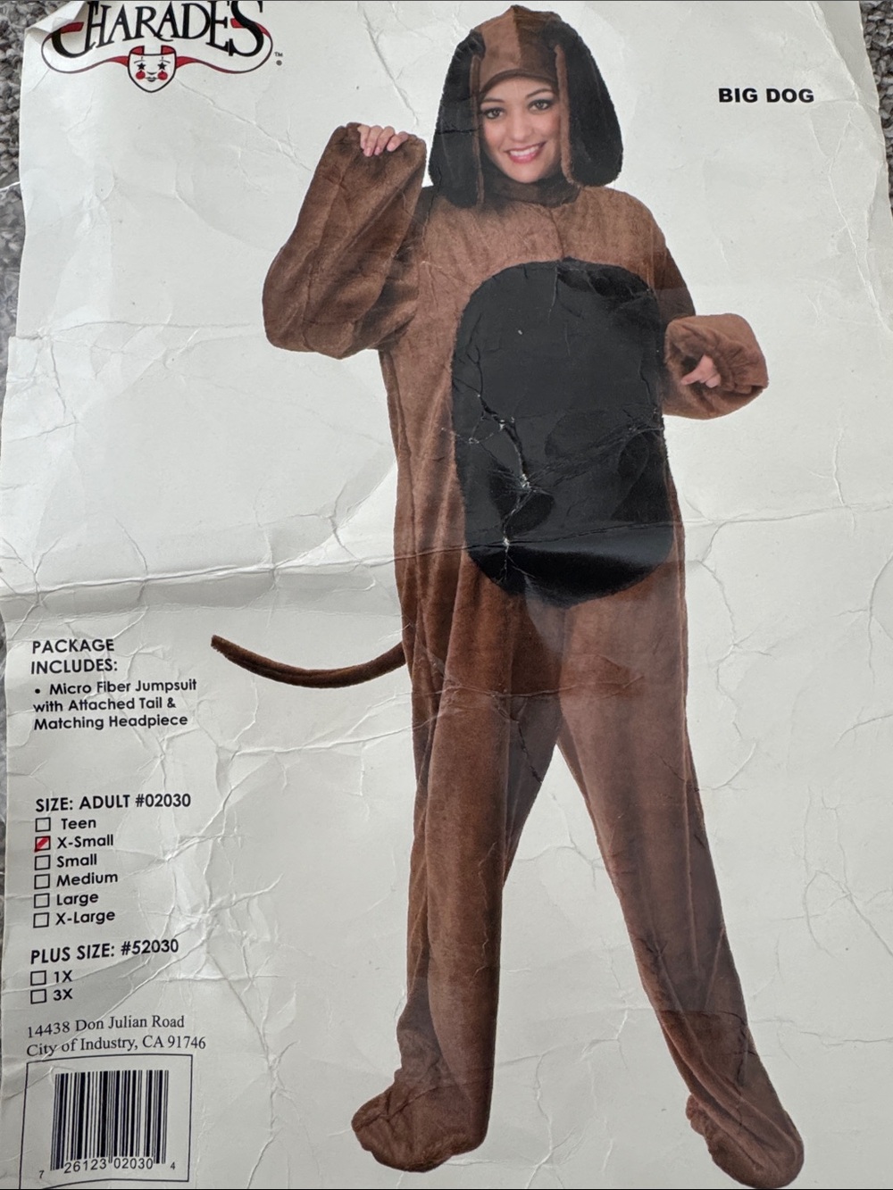 Charades Big Dog Adult Brown Plush Costume with Hood